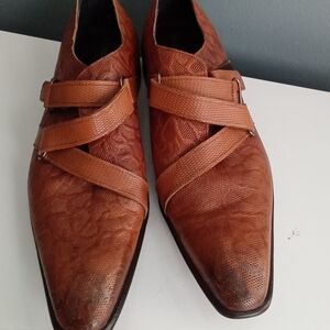 Bespoke Shoes Men Brown Leather Embossed Monk Strap Dress Formal Size